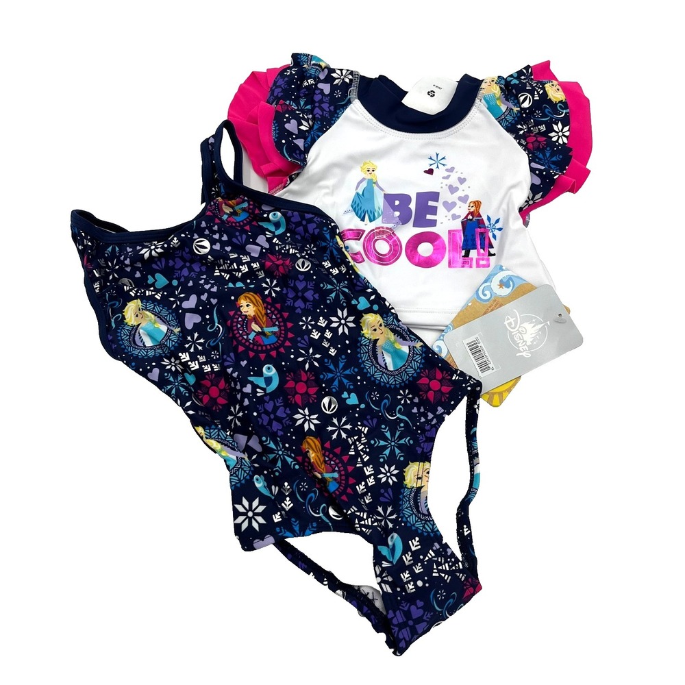 Disney Store Frozen Princess Anna & Elsa Swim Suit Two Sets Size 4 New